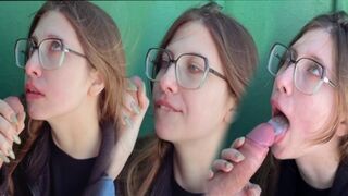 Girl sucks dick of the guy in public place