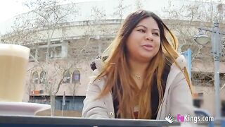 Amateur Yiyi Candy shows her big tits on the street before getting fucked hard