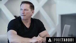 Hazel Moore gives her stepdad a deepthroat blowjob