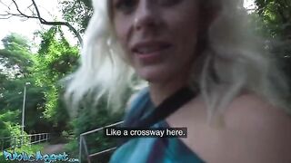 Blonde cougar with natural tits gets her pussy humped in the park by agent