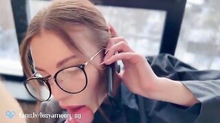 A hot slut talks on the phone with her husband while being fucked