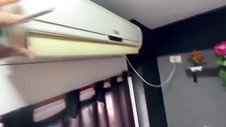 The hot girl has no money to pay for the air conditioner repair