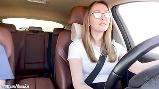 The stepson is having driving lessons with his stepmom