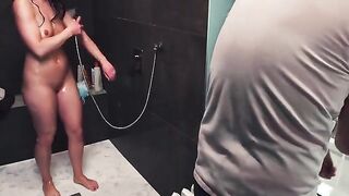 Wet and wild sex in the shower with a brunette MILF