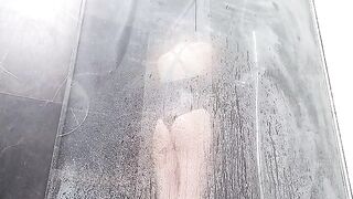 Sweet wet pussy masturbates to squirting orgasm in the shower, bringing intense pleasure