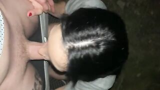 Babe fucked outdoors and sucked her boyfriend's dick in POV style