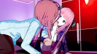 A super hot threesome sex scene with Miku and Nino in 3D hentai style
