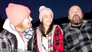 Hot polyamorous threesome action in POV by the wood