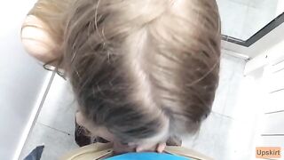 Public blowjob with a small breasted girl in a shop changing room