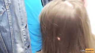 Public blowjob with a small breasted girl in a shop changing room