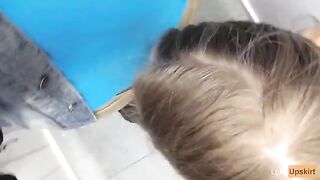 Public blowjob with a small breasted girl in a shop changing room