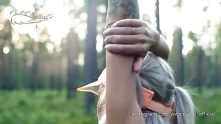 A blonde got lost in the woods while jogging and had to fuck for help