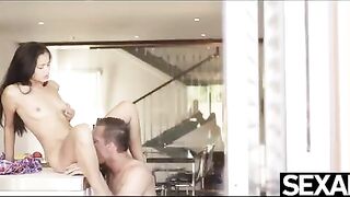 Skinny Latina in kitchen, getting fucked doggy style