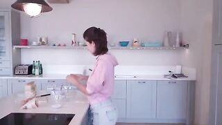 A cute girl showed her cooking skills and then undressed
