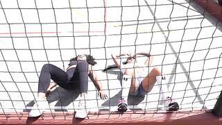 Exercise routine with my Colombian friend Carla Morelli and Mariana Martix in a steamy session