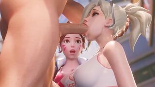 Mercy teaches Dva how to Deepthroat in 3D Overwatch action