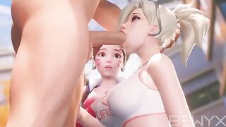 Mercy teaches Dva how to Deepthroat in 3D Overwatch action