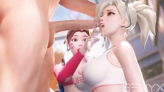 Mercy teaches Dva how to Deepthroat in 3D Overwatch action