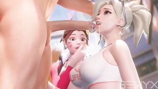 Mercy teaches Dva how to Deepthroat in 3D Overwatch action