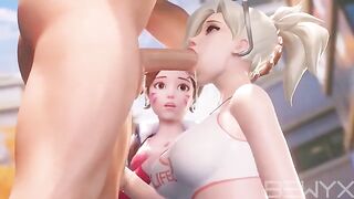 Mercy teaches Dva how to Deepthroat in 3D Overwatch action