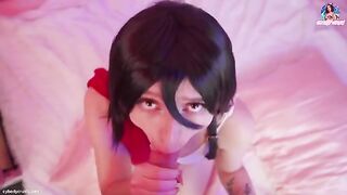 Mikasa Ackerman, from Attack on Titan, gets her pussy full of cock and cum in this hot cosplay scene
