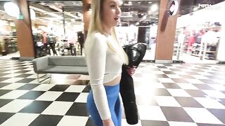 A big ass blonde girl fucks in the toilet of a shopping mall for money
