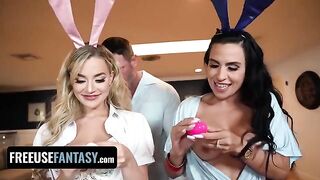 Bunnies Blake Blossom and Sandy Love prepare for Easter with passion