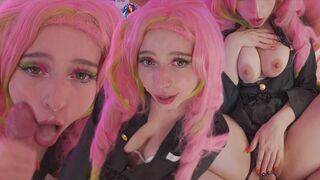 Cute girl Mitsuri Kanroji fucked in her holes and got a huge cumshot