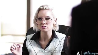 The boss fucks her two bad employees in a steamy scene