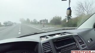 Blonde Canadian Sky Pierce gets horny and flagging down cars for public sex