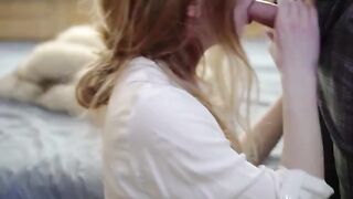 A beautiful girl with a slim body fucks with her boyfriend using a dildo