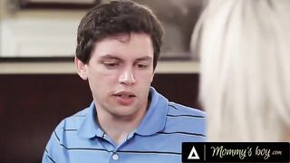 A busty mom, Nina Elle, gets her pussy railed by her stepson-in-law’s huge cock