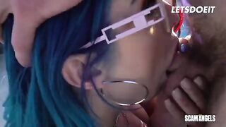 Two sexy babes sharing a big and lucky cock