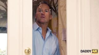 A mischievous girl has fun with her boyfriend's stepfather in a daring outdoor encounter