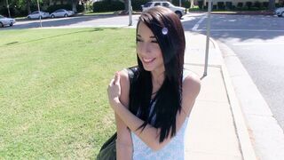 Petite teen Mia Hurley gets fucked for cash outdoors