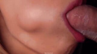 A girl broke the condom while sucking and got all the cum in her mouth