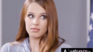 A detective is investigating a red-haired suspect Jillian Janson in a steamy classroom scene