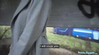 A cute Russian girl agreed to ride a big cock for cash with Public Agent