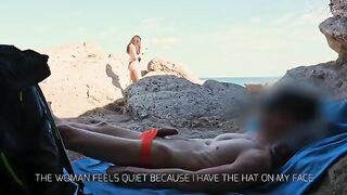 A girl was caught masturbating on the beach and helped to finish