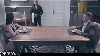 A swinger couple enjoy an unexpected dinner with stunning Clea Gaultier