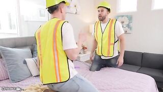 Skinny Asian babe Lulu Chu gets her face covered with cum by movers