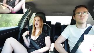A guy surprises his girlfriend Verlonis while driving with a special toy for her