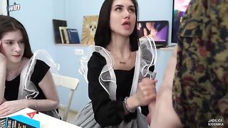 A labor teacher fucked two students during the class in a steamy scene