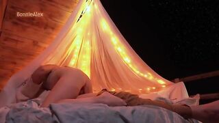 A couple enjoys romantic sex outdoors with long foreplay and simultaneous orgasm
