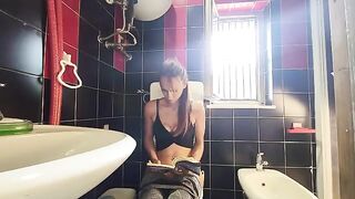 My tattooed friend fucked me on the toilet in the bathroom