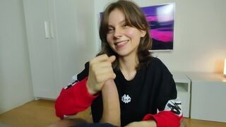 A girl with a cute face gets messy facials in this hot video