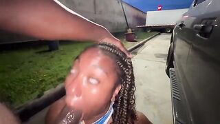 A married woman fucked by a stranger in the parking lot, showcasing deepthroat skills