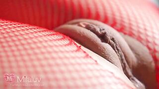 Honey loves when her pussy is caressed in a passionate close-up style