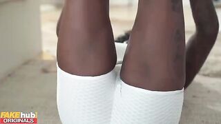 Black yoga teacher squirts on her client’s cock with glee
