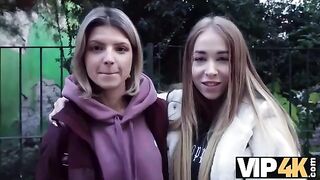 First time double penetration for a young cute babe in VIP4K style